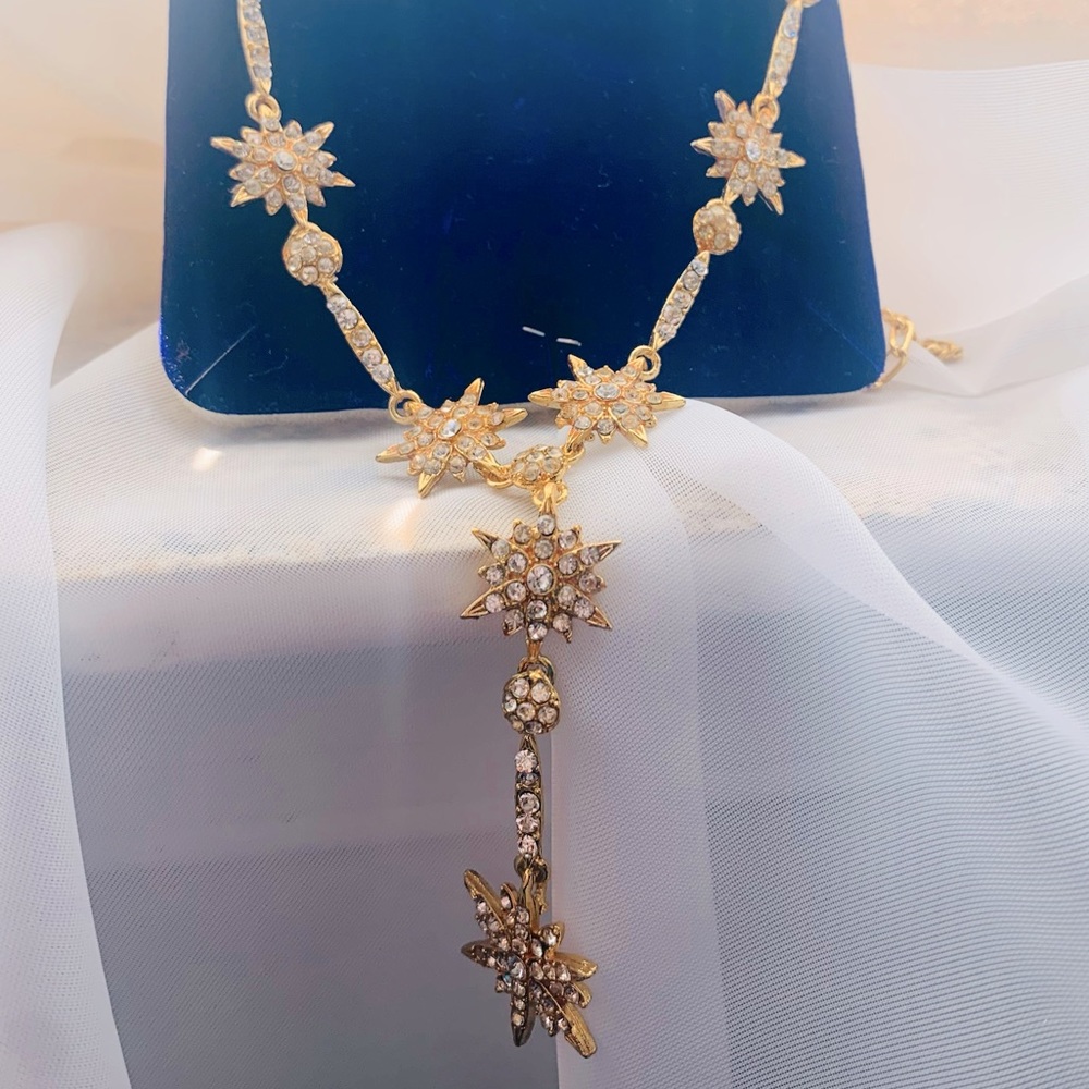 Star Indian Fashion Jewelry Necklace Earring Set Gold White Rhinestone Crystal - Picture 2 of 5